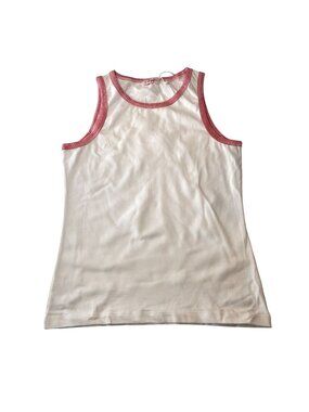 Il Gufo Girls Tank Top White Red Ribbed Stripe Trim Sleeveless Cotton Blend 10A